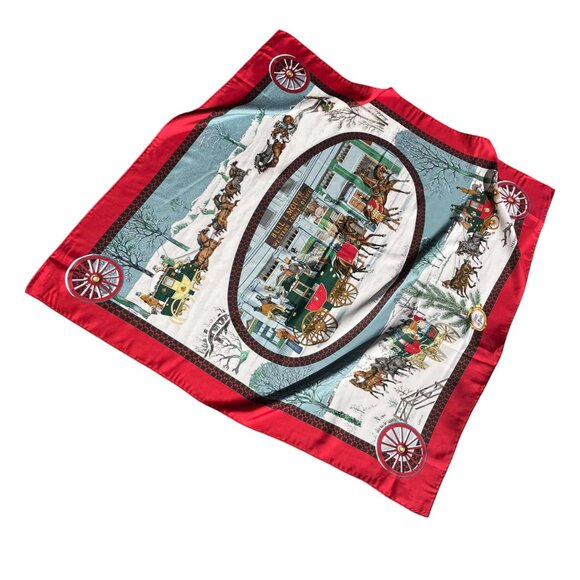 Hermes L‘Hiver en Poste Red Winter Silk Scarf Philippe Ledoux Carré 90 35" - Picture 2 of 9